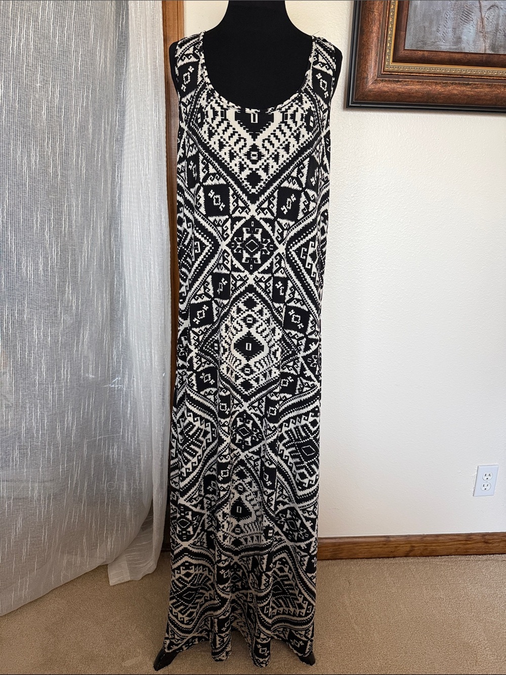 Magic Black and Cream Geometric Maxi Dress